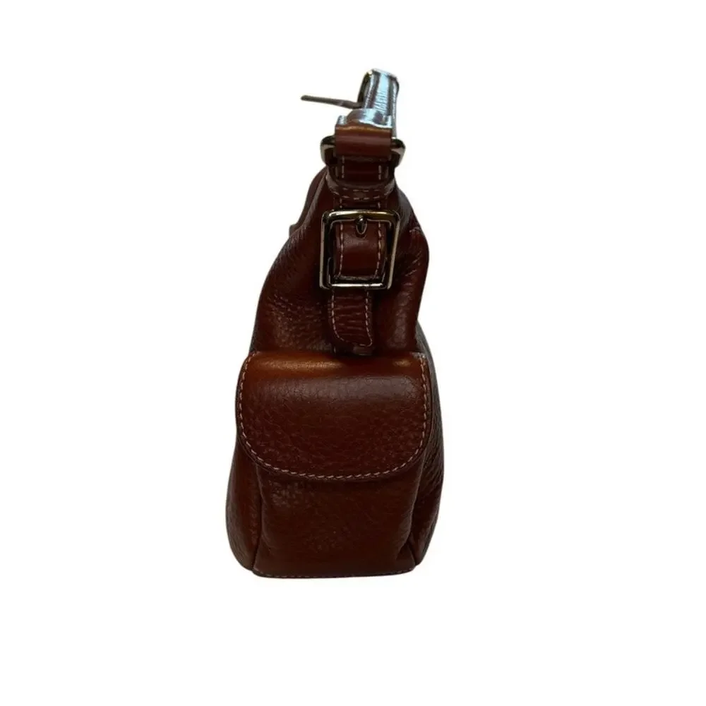 Dooney & Bourke Women Brown Peeble Leather Zip Closure Clutch Shoulder Hobo Bag